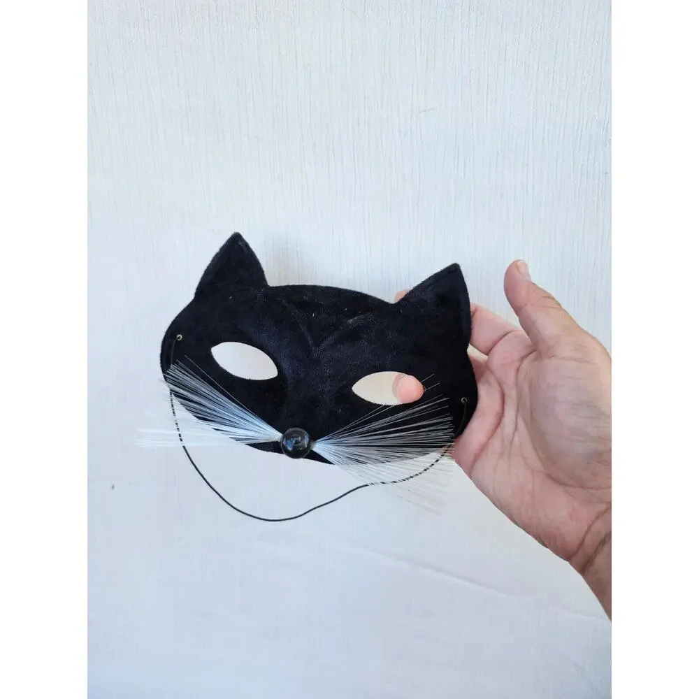 Vtg Masquerade‎ Eye Mask Black Cat Whiskers and Clown Pretend Costume 2 Pcs